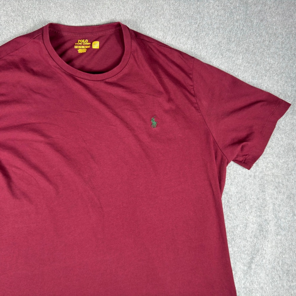 Polo Ralph Lauren Shirt Mens 2XLT Burgundy Green Pony Crewneck Tee Short Sleeve